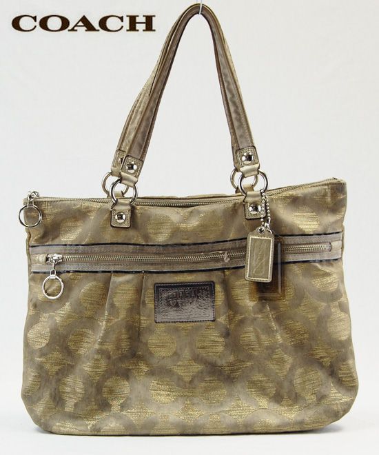 COACH 15865 Poppy Op Art Lurex Glam Tote Metallics GOLD Handbag Purse 