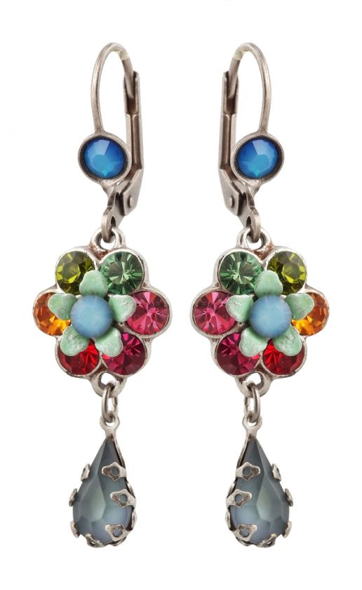 Michal Negrin Silver Plated Earrings made with Pink & Blue Flower 