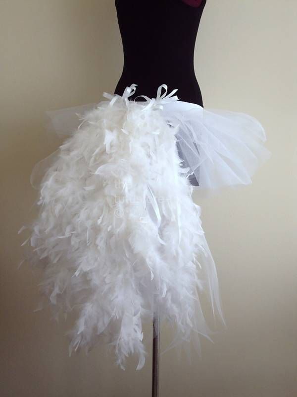 WhiTe SwAN Burlesque BustleTutu Skirt Feathers 6 8 10 12 SEXY Bride 