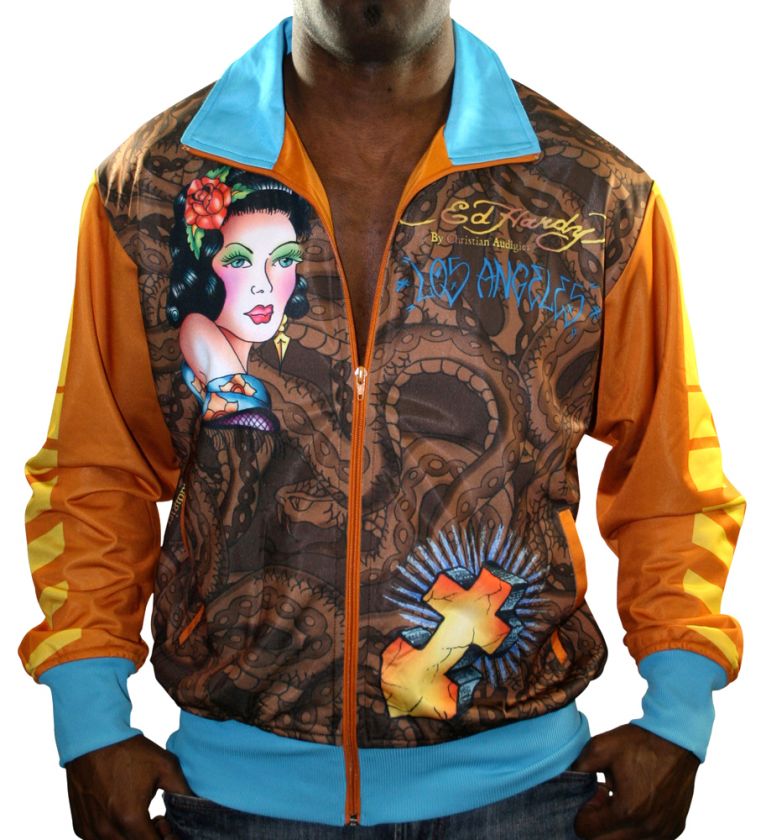 ED HARDY Christian Audigier Geisha Graffiti Mens Track Jacket Coat 