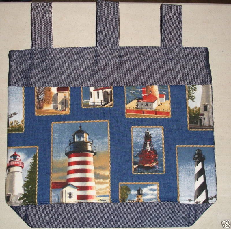 NEW Handmade Denim Walker Bag Lighthouse Sea Theme  