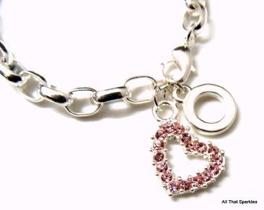 Pink Crystal Heart Girls Child Belcher Charm Bracelet  