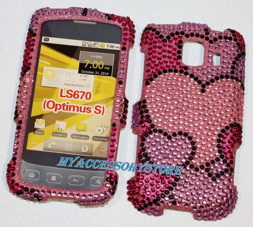 LG LS670 Sprint Optimus S Pink & Purple Hearts Glitter Bling Phone 
