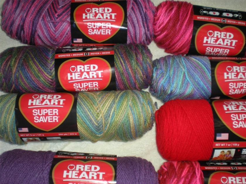 RED HEART SUPER SAVER YARN 7 OZ 5 OZ SKEINS VARIETY OF COLORS FREE 