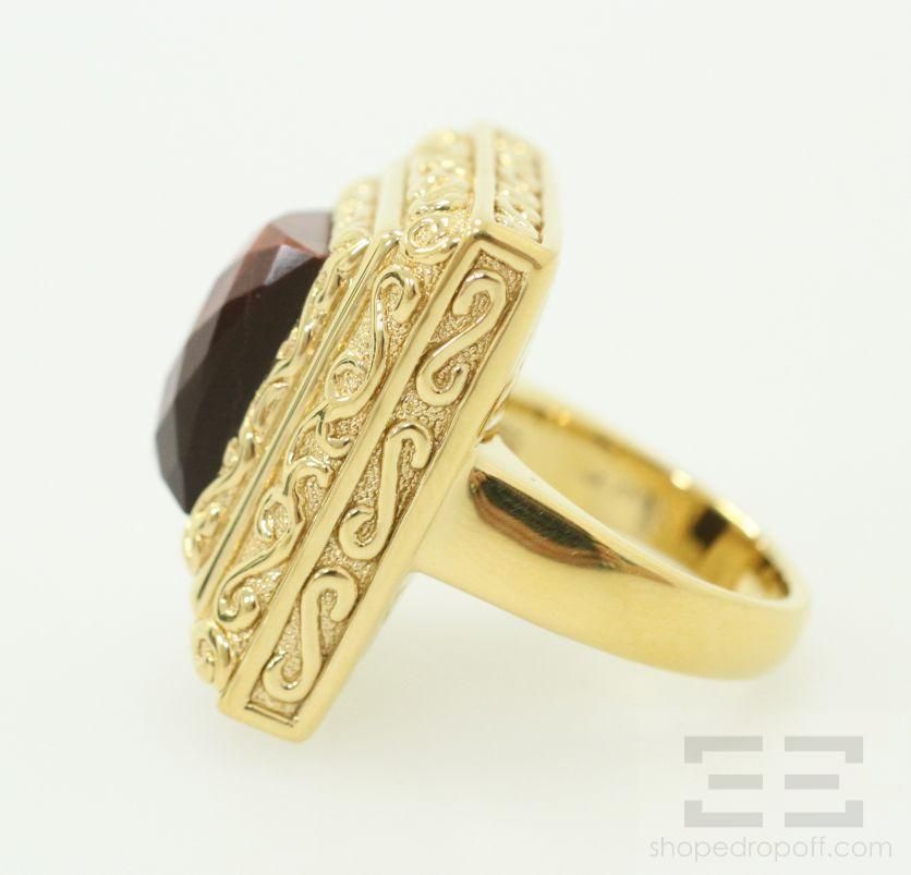 Designer FP 14K Yellow Gold Tigers Eye Gemstone Square Ring Size 7.5 