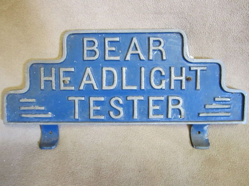 ANTIQUE  BEAR HEADLIGHT TESTER  SIGN / PLAQUE  