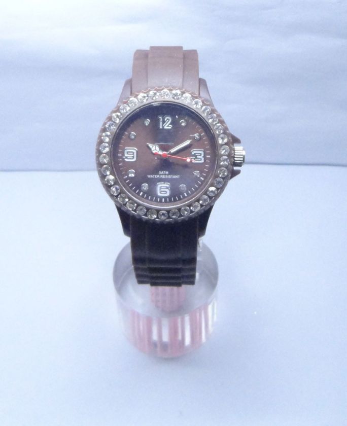 Rhinestone Crystal Rubber Gel Jelly Candy Unisex Quartz Wrist Watch 12 