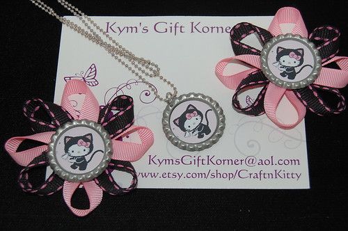 Hello Kitty Black Kitty Bow & Necklace Set* Handmade  