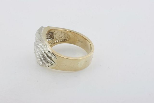 10K Solid White and Yellow Gold Eagle Head Ring.  
