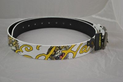 NWT ED HARDY MENS WHITE LEATHER BELT MEDIUM AUTHENTIC MD  