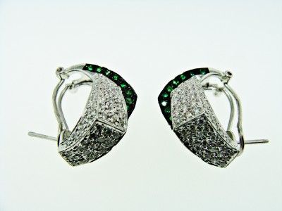18K White Gold Tsavorite Green Garnet Diamond Earrings  