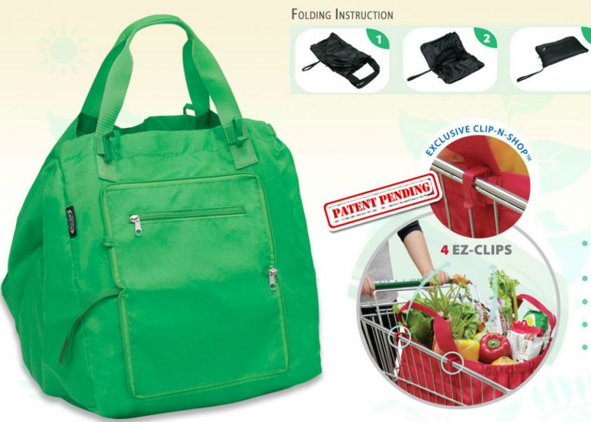 EZ Shopper Eco Friendly Bag Clip & Shop Compacts w/ Zipper & Handle 