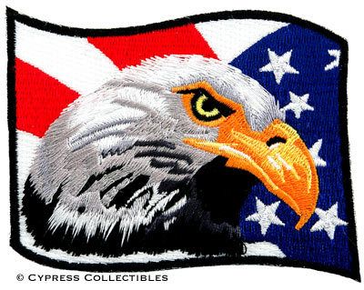 BALD EAGLE AMERICAN FLAG iron on EMBROIDERED PATCH USA  