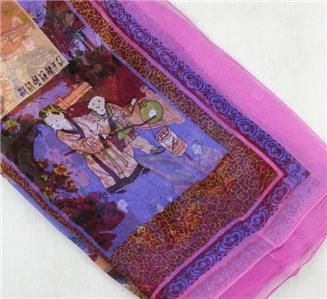 Purple and Pink Oblong Silk Scarf Painting The Ancients  