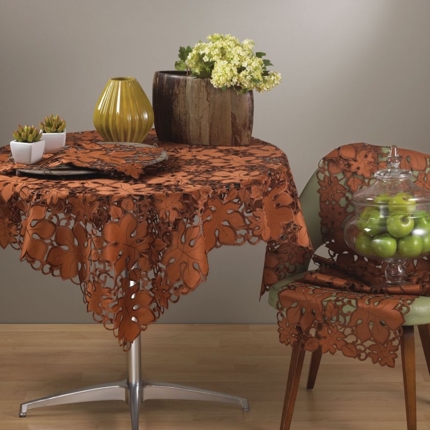 St. Lawrence Embroidery Cutwork Leaf Terracotta Tablecloth 36 54 