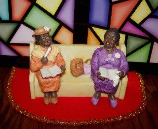 African American Ladies In Church Pew Figurine  