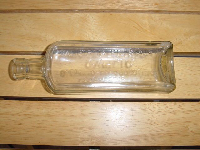 California Fig Syrup clear embossed medicinal glass bottle Sterling 