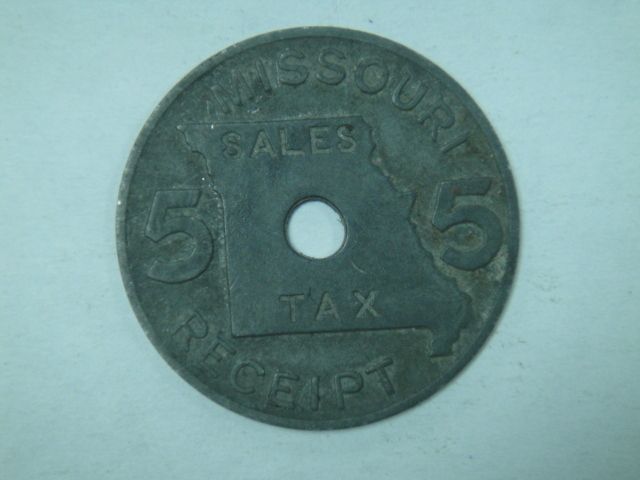 MISSOURI SALES TAX 5 TAX TOKEN RECEIPT COIN  